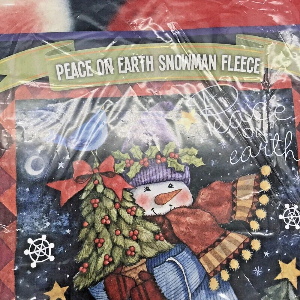Peace On Earth Snowman Christmas Fleece Throw Blanket Multicolor 51 x 64 in.